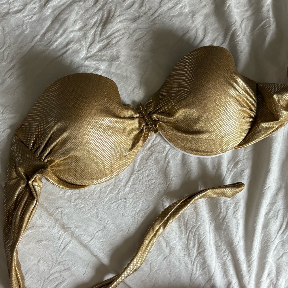 Victoria's Secret Gold Metallic Strapless Bandeau Top